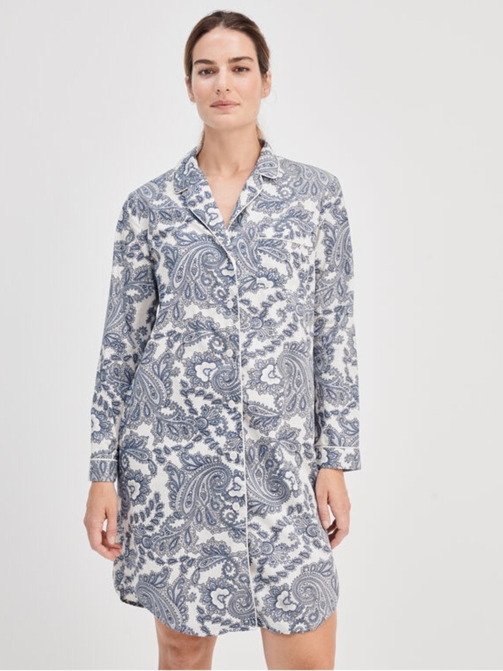 Organic Cotton Poplin Blue Paisley Sleep Shirt by Haven Well Within, S, NWOT